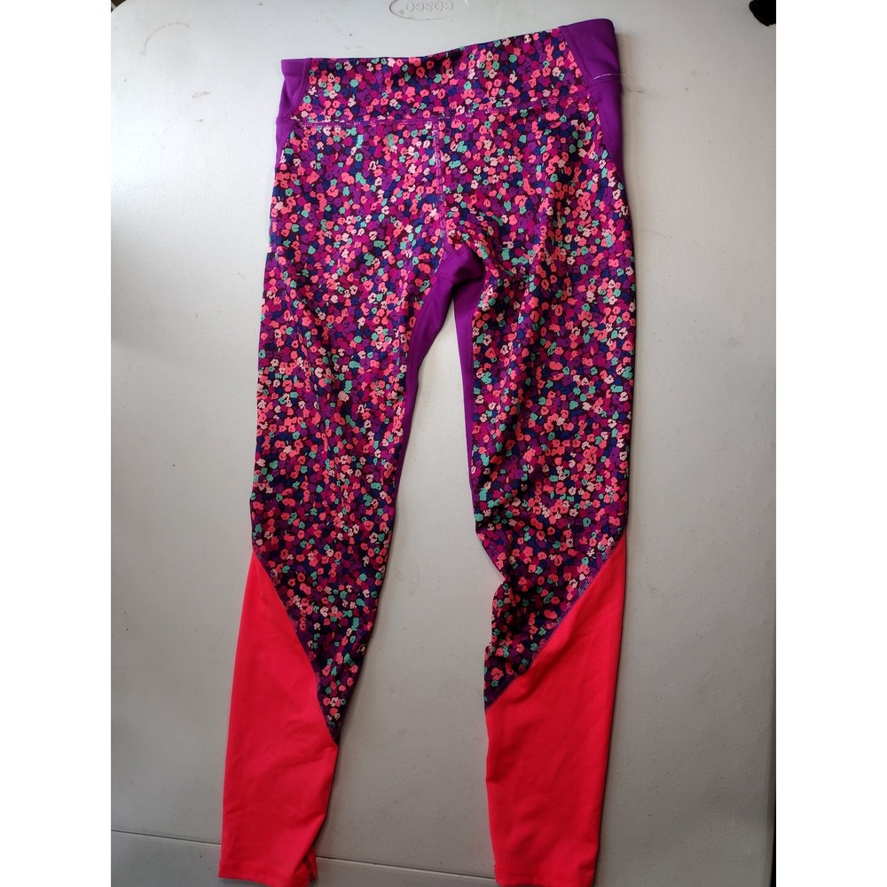 Old Navy Active Kids Girls Floral Print Purple Pink Leggings Size XL 14